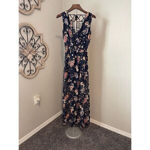 Bailey Blue Sz S Maxi‎ Blue Floral Faux Wrap Mini Lined
